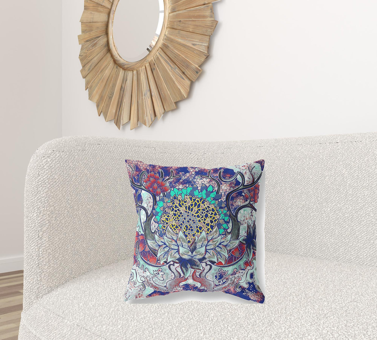 18” Blue Cyan Flower Bloom Suede Throw Pillow