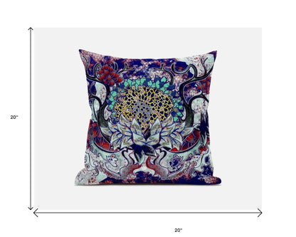 18” Blue Cyan Flower Bloom Suede Throw Pillow
