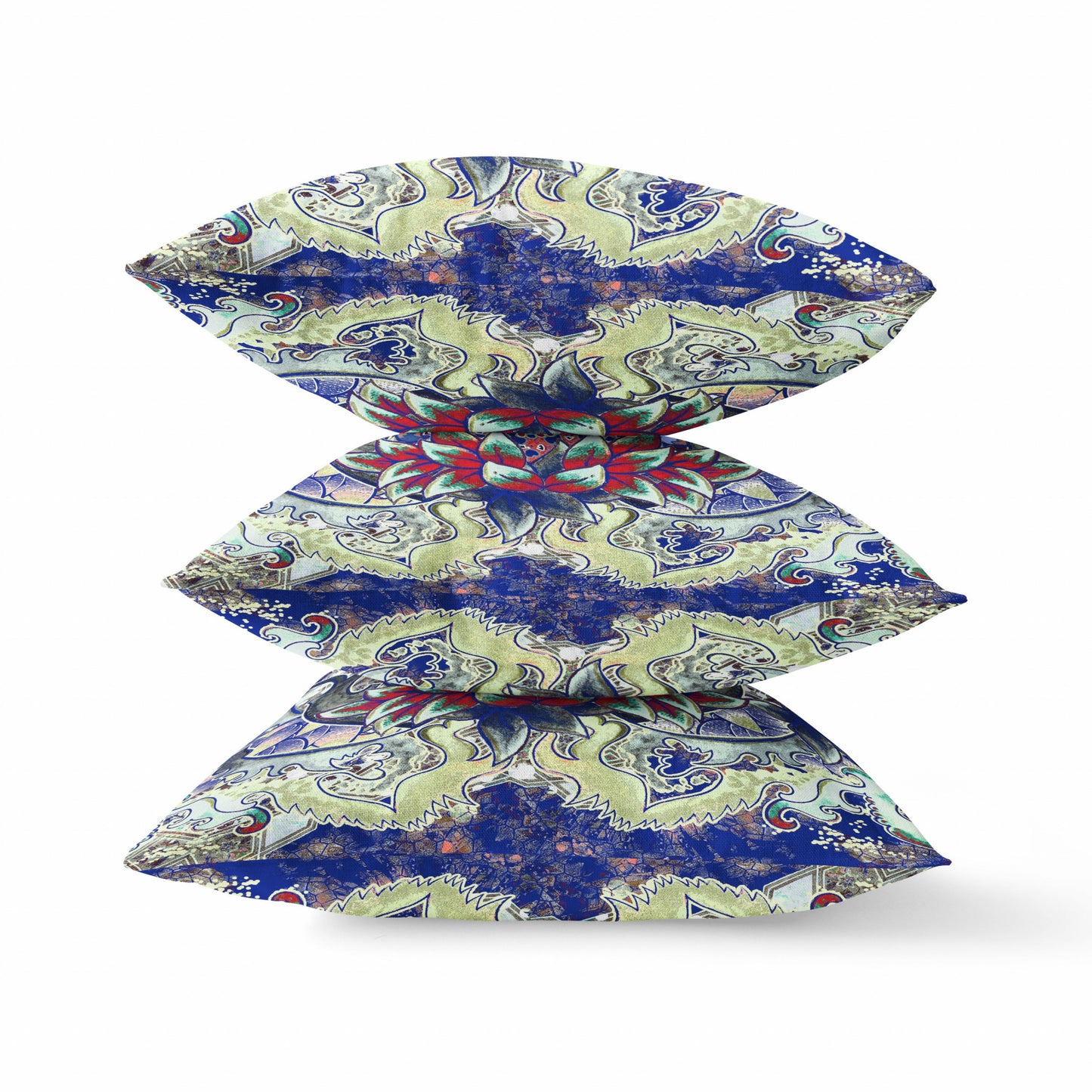 18” Blue Red Flower Bloom Suede Throw Pillow