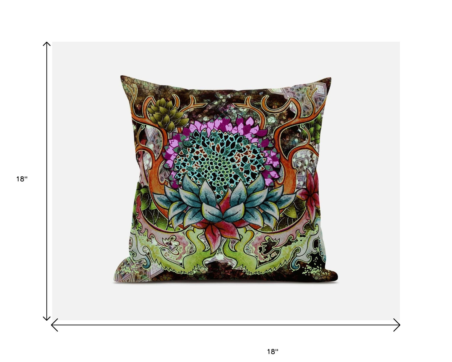 18” Green Orange Flower Bloom Suede Throw Pillow