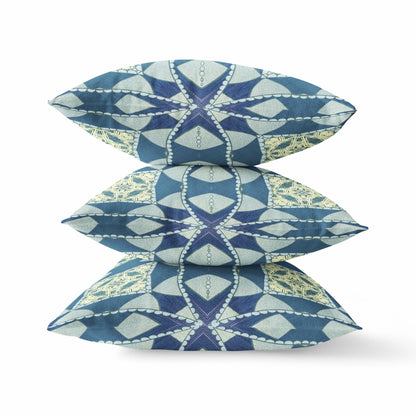 16" Blue Cream Cosmic Circle Boho Suede Throw Pillow