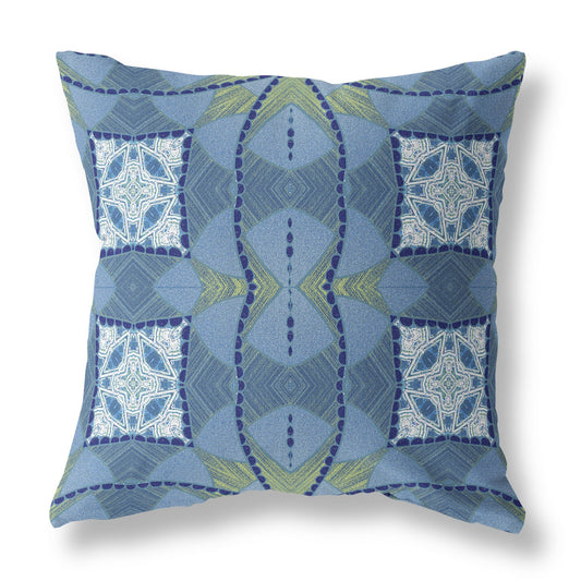 18" Blue White Cosmic Circle Boho Suede Throw Pillow
