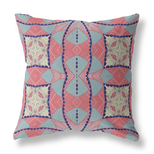16" Red Blue Cosmic Circle Boho Suede Throw Pillow