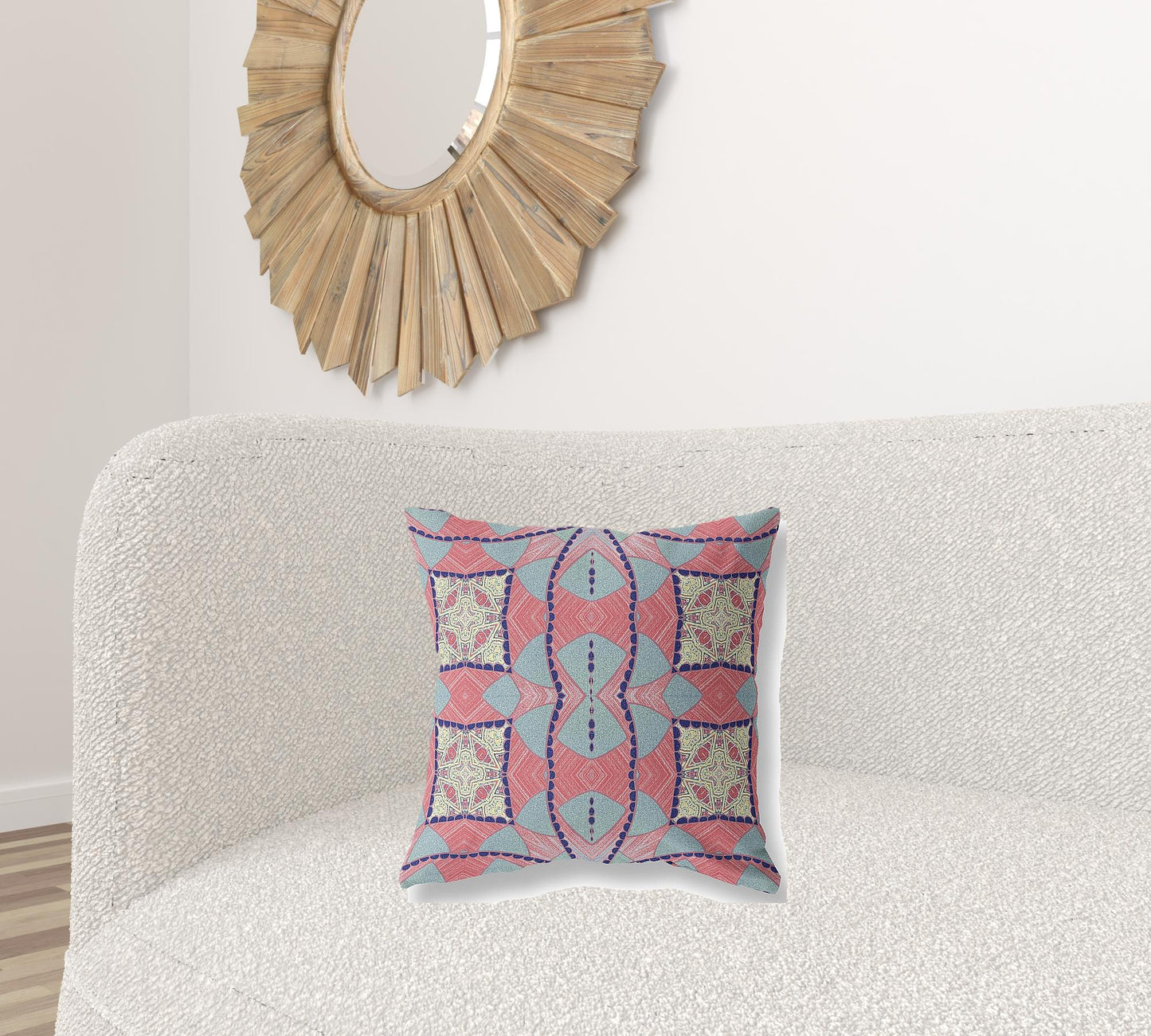 18" Red Blue Cosmic Circle Boho Suede Throw Pillow