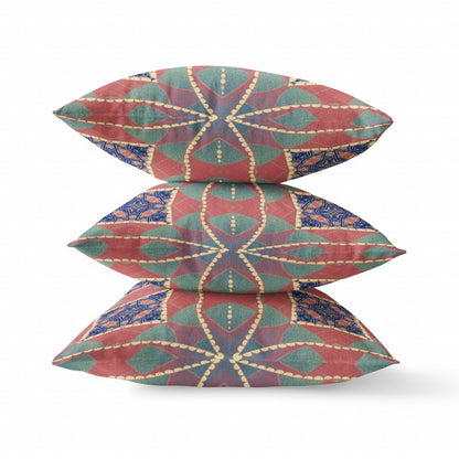 16" Red Green Cosmic Circle Boho Suede Throw Pillow