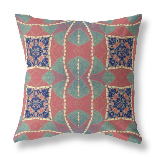 18" Red Green Cosmic Circle Boho Suede Throw Pillow