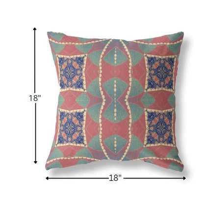 18" Red Green Cosmic Circle Boho Suede Throw Pillow