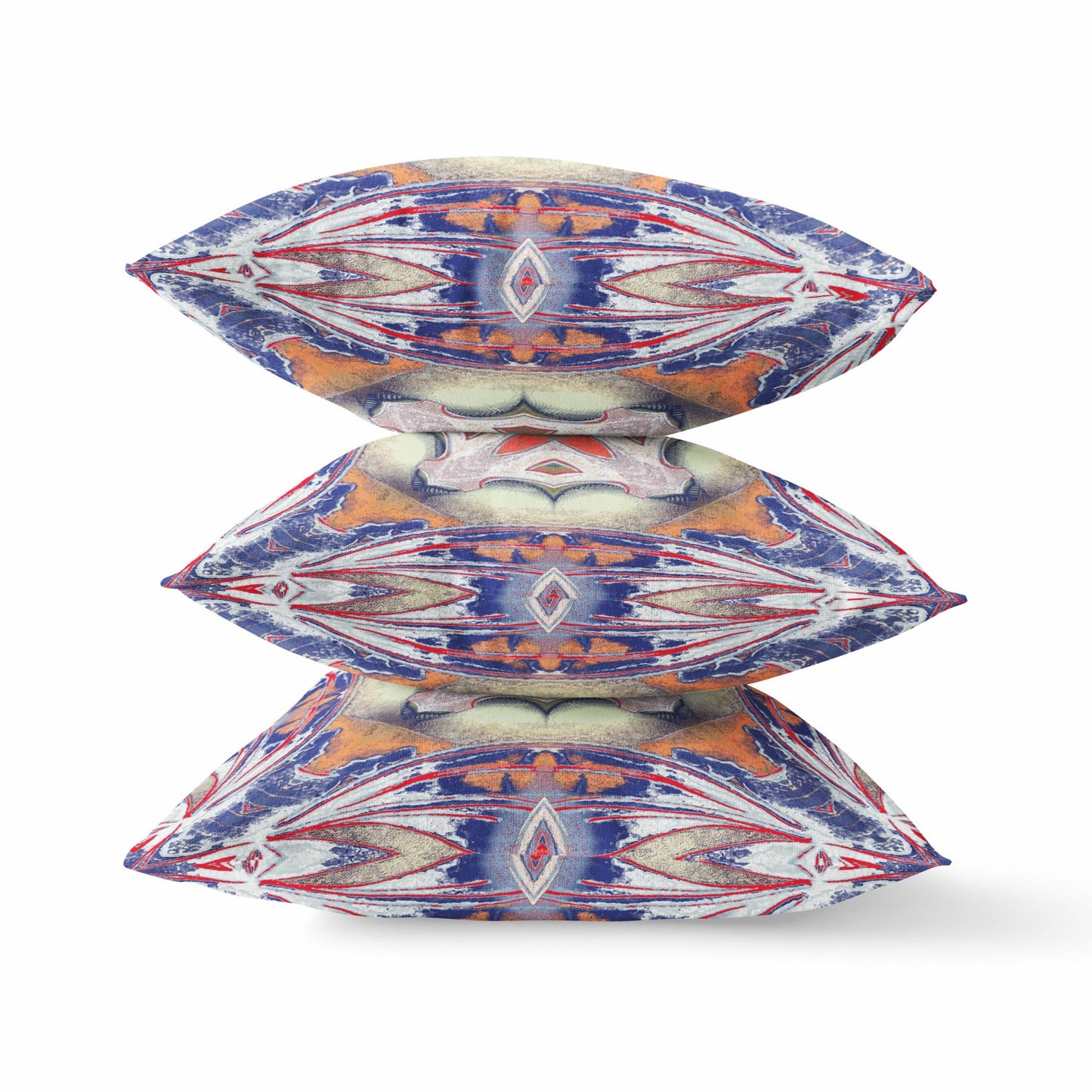 18” Pale Orange Blue Geo Tribal Suede Throw Pillow