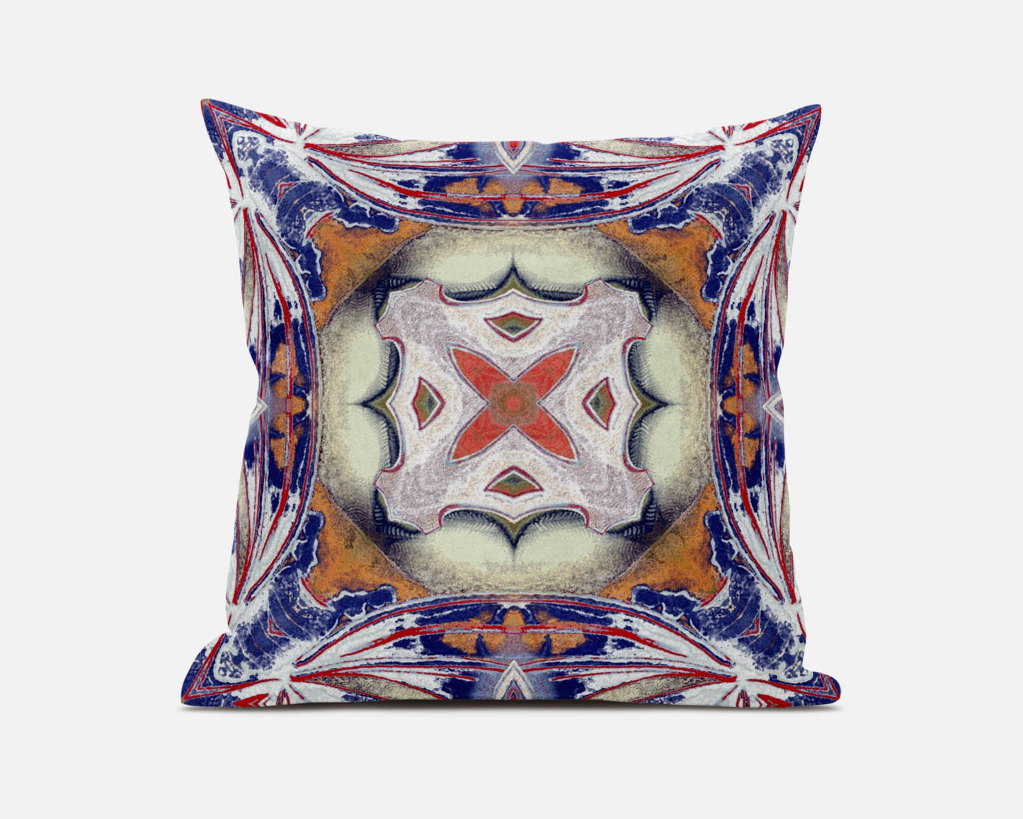 18” Pale Orange Blue Geo Tribal Suede Throw Pillow