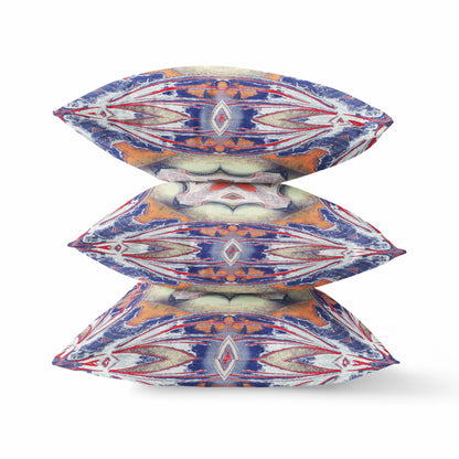 18” Pale Orange Blue Geo Tribal Suede Throw Pillow