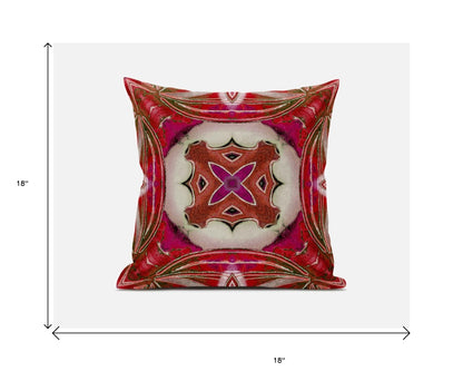 18” Fuchsia Red Geo Tribal Suede Throw Pillow