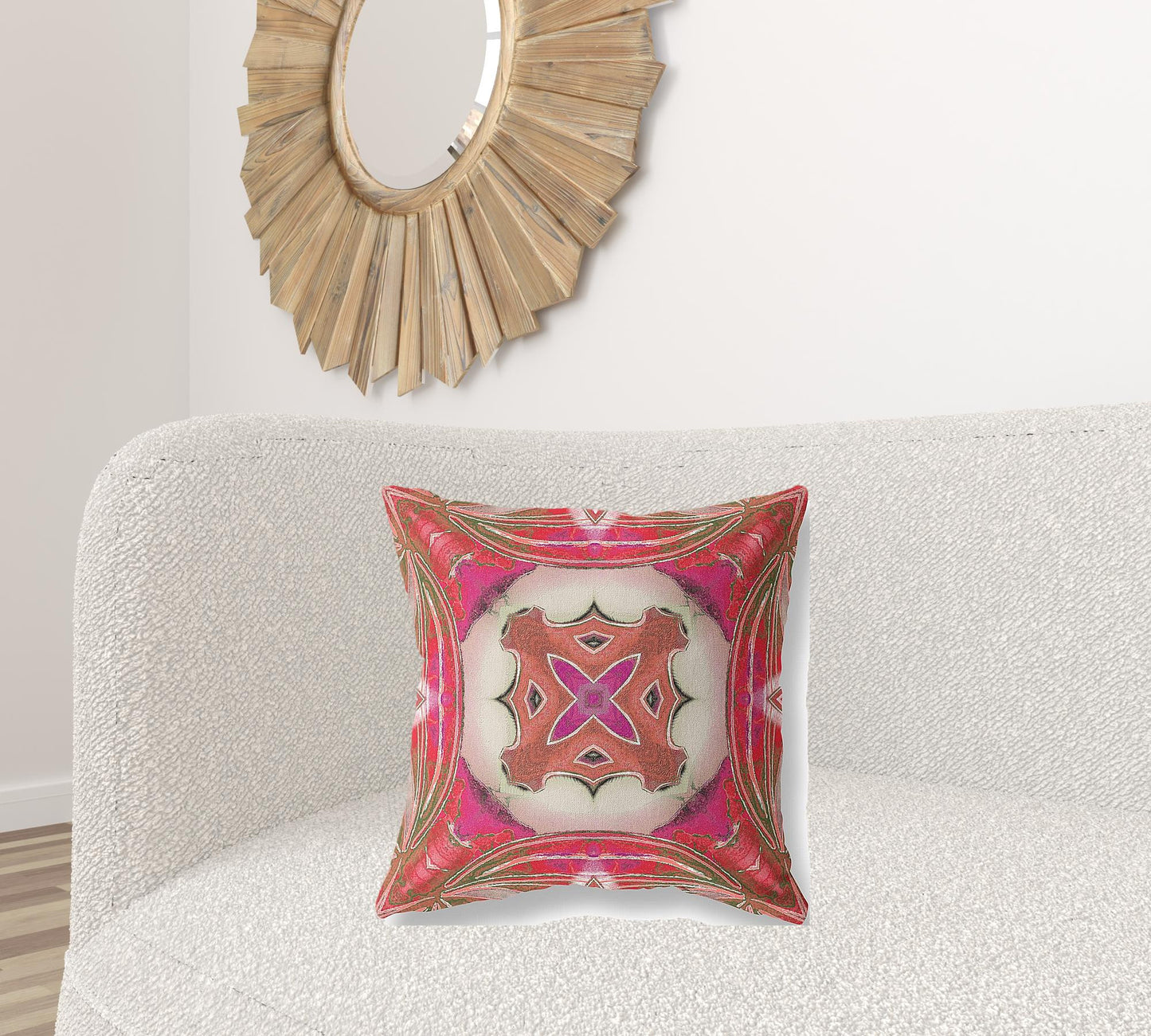 18” Fuchsia Red Geo Tribal Suede Throw Pillow