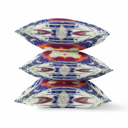 16” Indigo White Geo Tribal Suede Throw Pillow