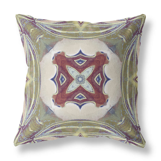 18” Green Brown Geo Tribal Suede Throw Pillow