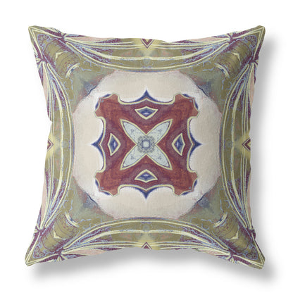 18” Green Brown Geo Tribal Suede Throw Pillow
