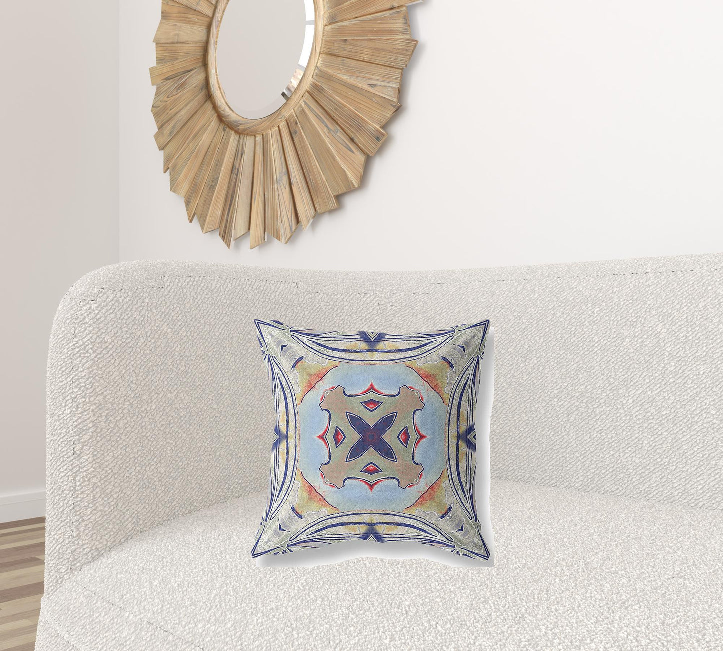 18” Navy Sage Geo Tribal Suede Throw Pillow