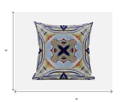 18” Navy Sage Geo Tribal Suede Throw Pillow