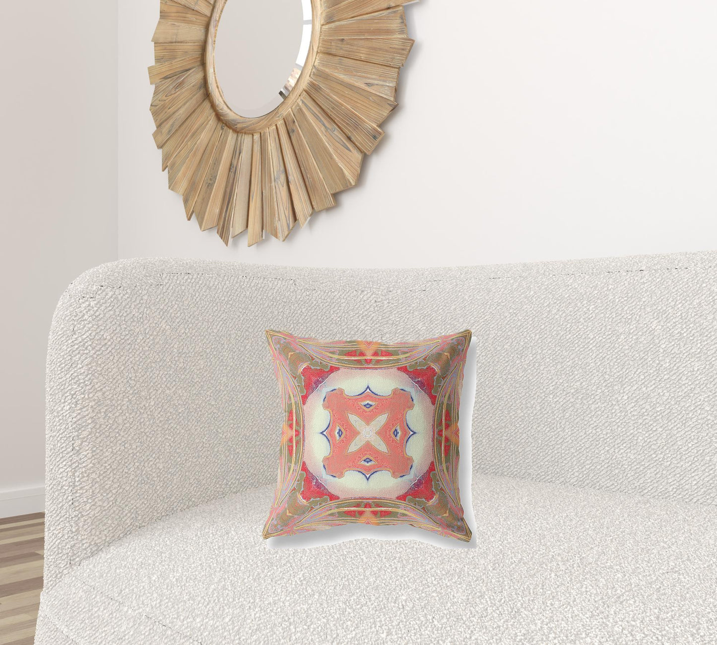 16” Peach Green Geo Tribal Suede Throw Pillow