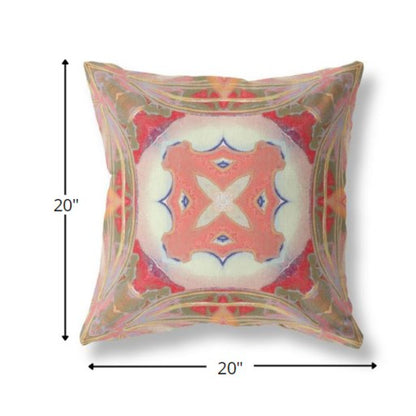 18” Peach Green Geo Tribal Suede Throw Pillow