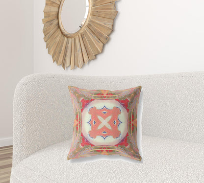 18” Peach Green Geo Tribal Suede Throw Pillow