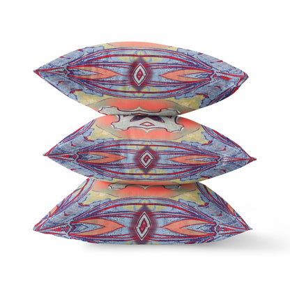 16” Purple Orange Geo Tribal Suede Throw Pillow