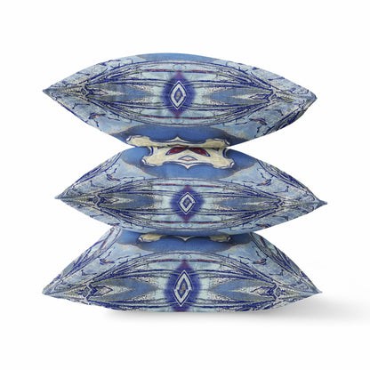 18” Blue Cream Geo Tribal Suede Throw Pillow