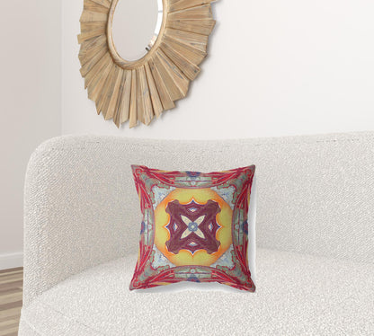 18” Red Yellow Geo Tribal Suede Throw Pillow