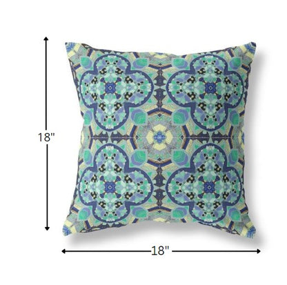 18" Aqua Indigo Cloverleaf Boho Suede Throw Pillow