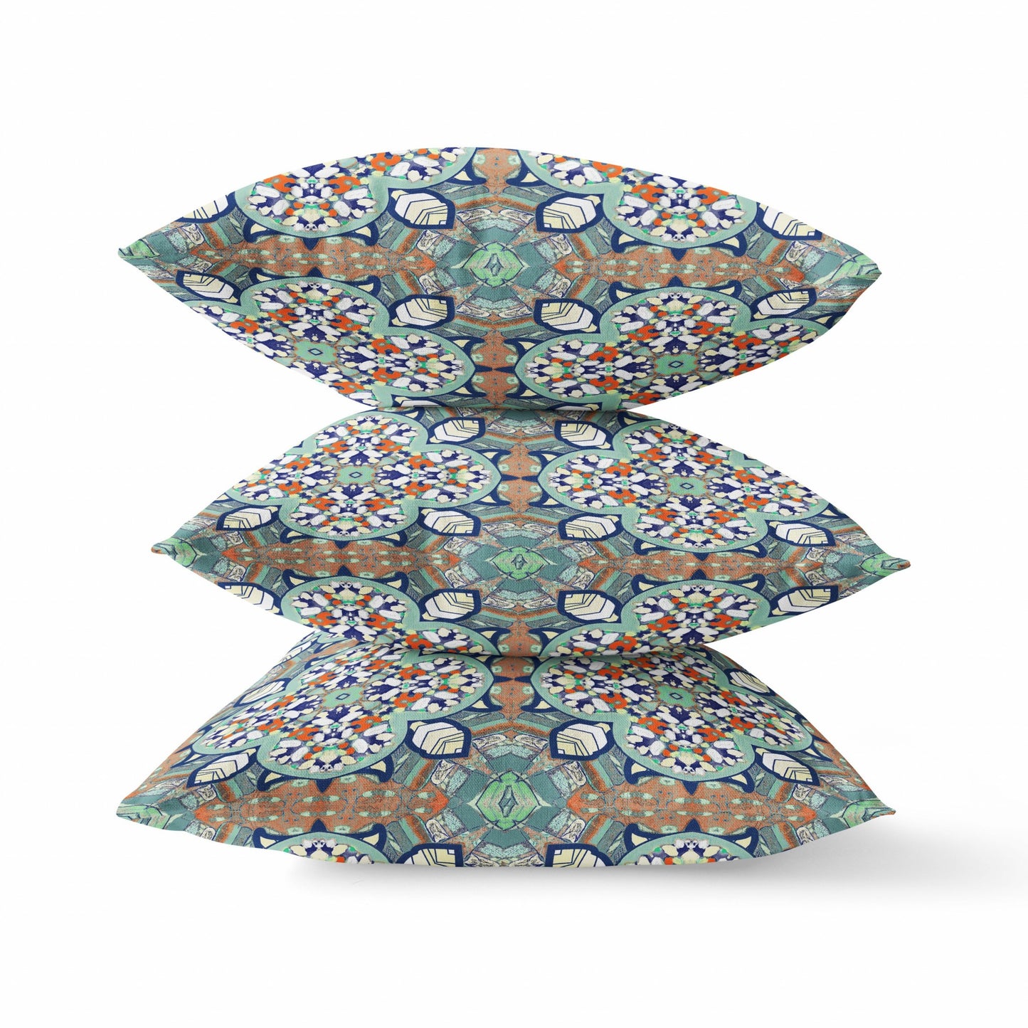16" Green Orange Cloverleaf Boho Suede Throw Pillow