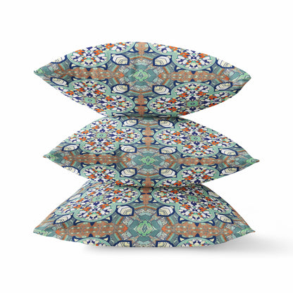 18" Green Orange Cloverleaf Boho Suede Throw Pillow