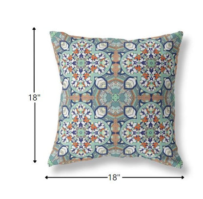 18" Green Orange Cloverleaf Boho Suede Throw Pillow