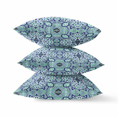 18" Blue Aqua Cloverleaf Boho Suede Throw Pillow