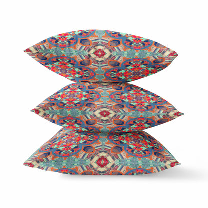 18" Orange Blue Cloverleaf Boho Suede Throw Pillow