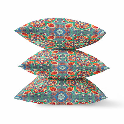 16" Orange Green Cloverleaf Boho Suede Throw Pillow