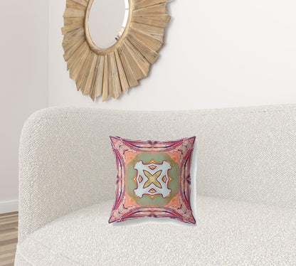 16” Magenta Green Geo Tribal Suede Throw Pillow
