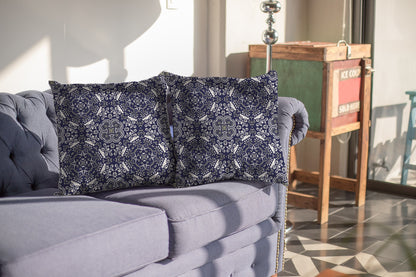 16" Navy Boho Pattern Decorative Suede Throw Pillow
