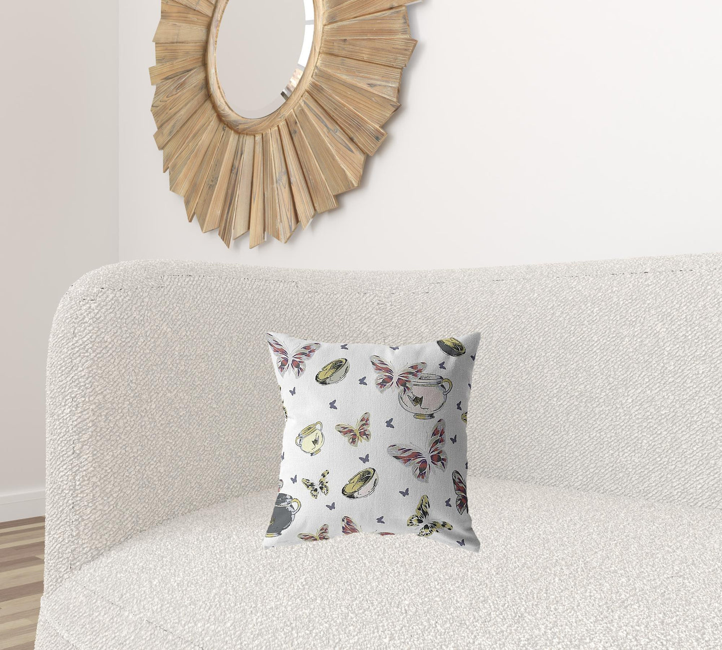 16" White Butterflies Decorative Suede Throw Pillow