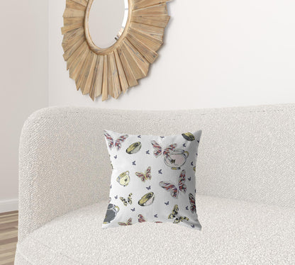 18" White Butterflies Decorative Suede Throw Pillow