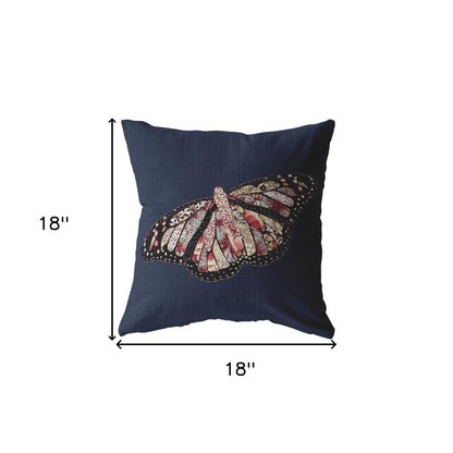 18" Denim Blue Butterfly Suede Throw Pillow