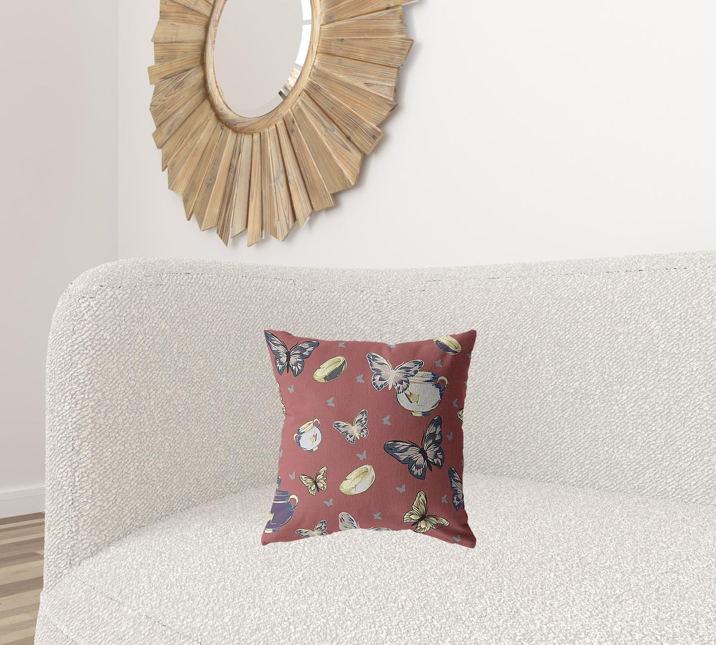 16" Copper Rose Butterflies Decorative Suede Throw Pillow