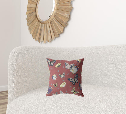 16" Copper Rose Butterflies Decorative Suede Throw Pillow