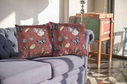 18" Copper Rose Butterflies Decorative Suede Throw Pillow