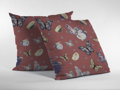 18" Copper Rose Butterflies Decorative Suede Throw Pillow