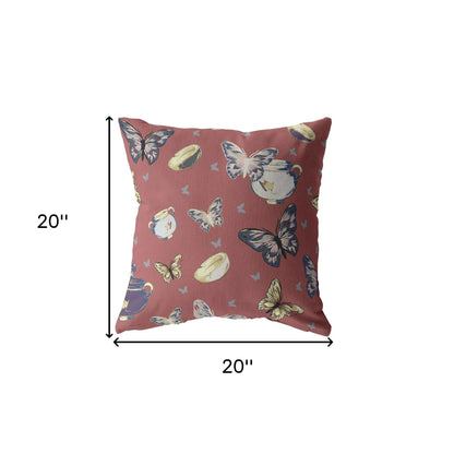 18" Copper Rose Butterflies Decorative Suede Throw Pillow