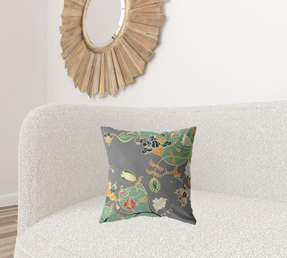 18" Green Gray Garden Decorative Suede Throw Pillow