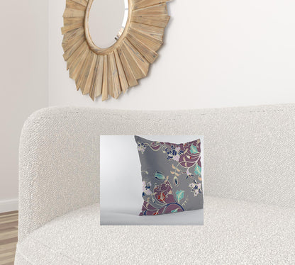16" Purple Gray Garden Decorative Suede Throw Pillow