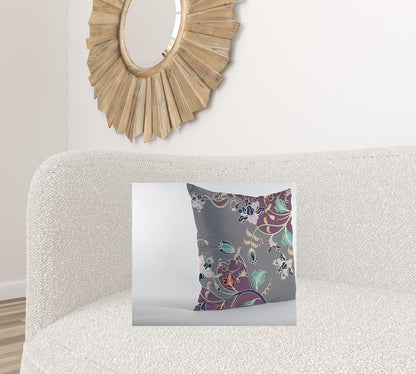 18" Purple Gray Garden Decorative Suede Throw Pillow