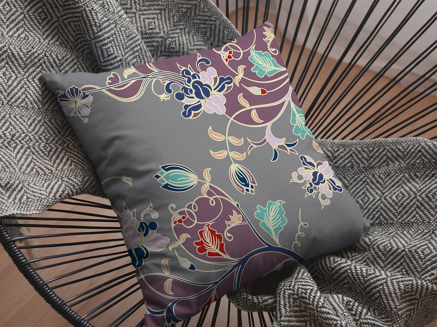 18" Purple Gray Garden Decorative Suede Throw Pillow