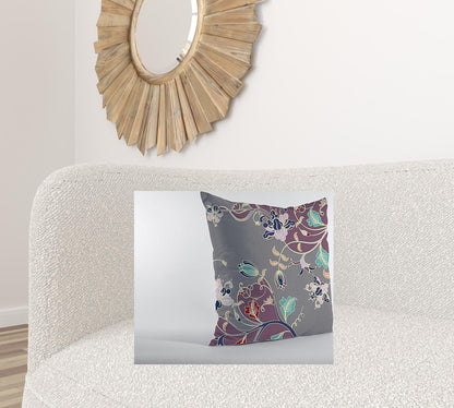 18" Purple Gray Garden Decorative Suede Throw Pillow