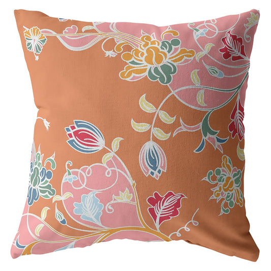 18" Pink Orange Garden Decorative Suede Throw Pillow